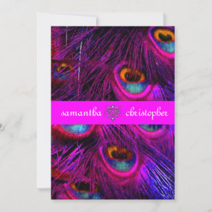 PixDezines psychedelic peacock feather/hot pink Invitation
