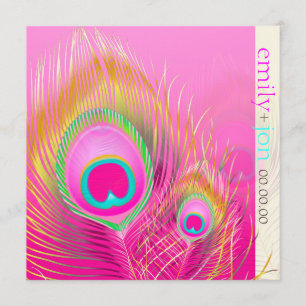 PixDezines psychedelic peacock feather/hot pink Invitation