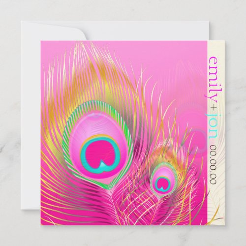 PixDezines psychedelic peacock featherhot pink Invitation