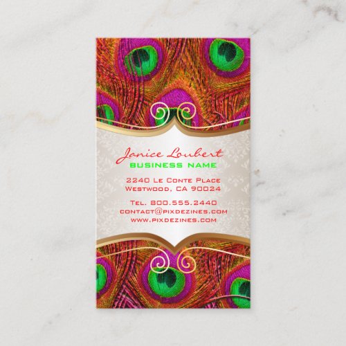 PixDezines psychedelic peacock+gold trim label Business Card