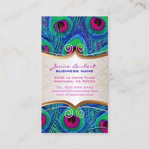 Customizable PixDezines psychedelic peacock+gold trim label Business Card Template