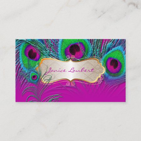 Pixdezines Psychedelic Peacock Gold Trims Label Business Card