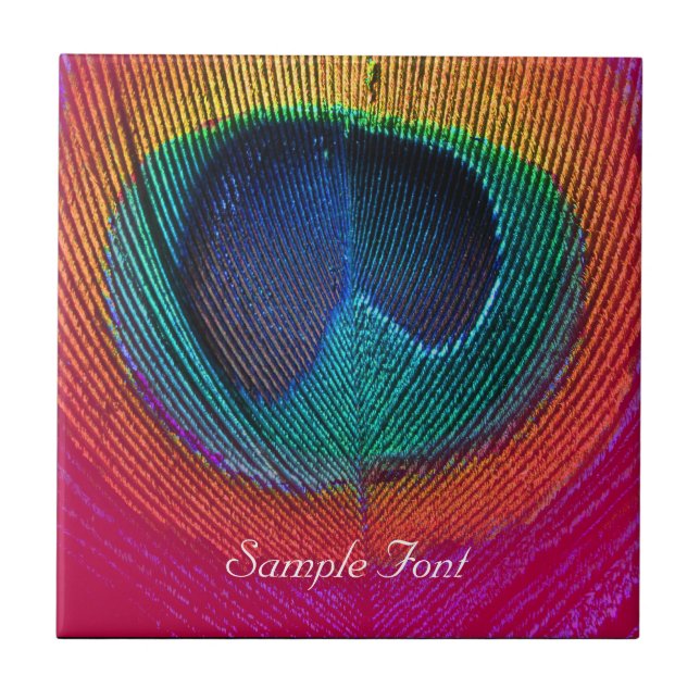 PixDezines Psychedelic Peacock, raspberry Ceramic Tile (Front)