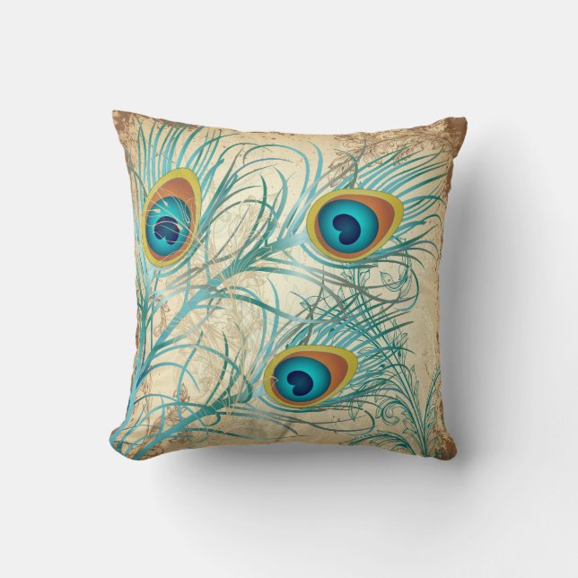 PixDezines psychedelic peacock/vintage background Throw Pillow (Front)