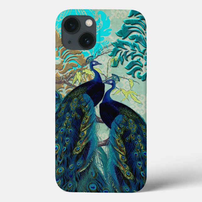 PixDezines Psychedelic Peacocks+Damask Case-Mate iPhone Case (Back)