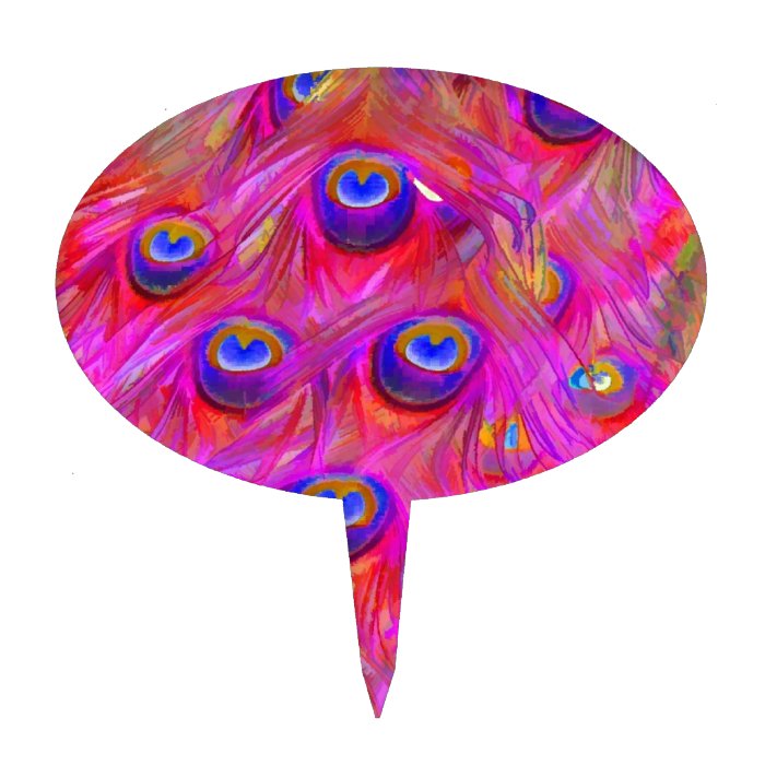 PixDezines psychedelic pink peacock feather Cake Picks