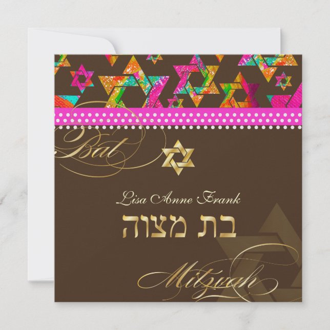 PixDezines Psychedelic Stars, Bat Mitzvah Invitation (Front)