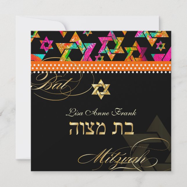 PixDezines Psychedelic Stars, Bat Mitzvah Invitation (Front)