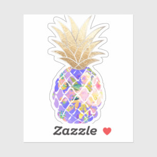 PixDezines Purple Aloha Pineapple, Faux Gold Crown Sticker