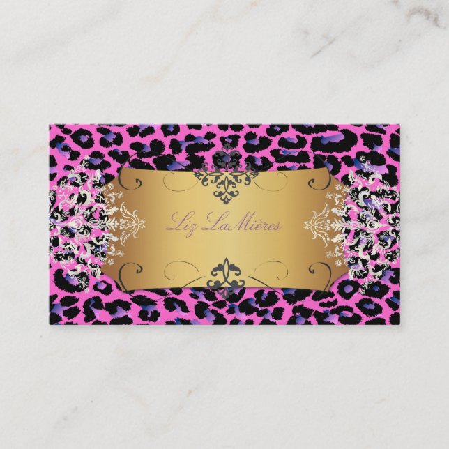PixDezines purple cheetah / DIY background color Business Card (Front)