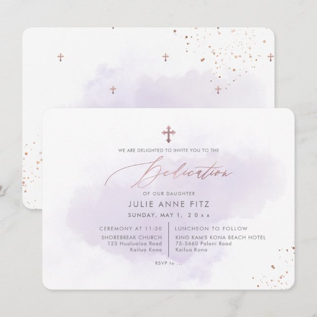 PixDezines Purple Watercolor Dedication Invitation (Front/Back)
