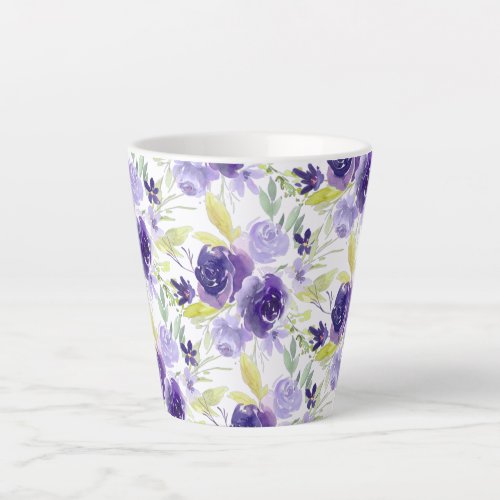 PixDezines Purple Watercolor Flowers Latte Mug