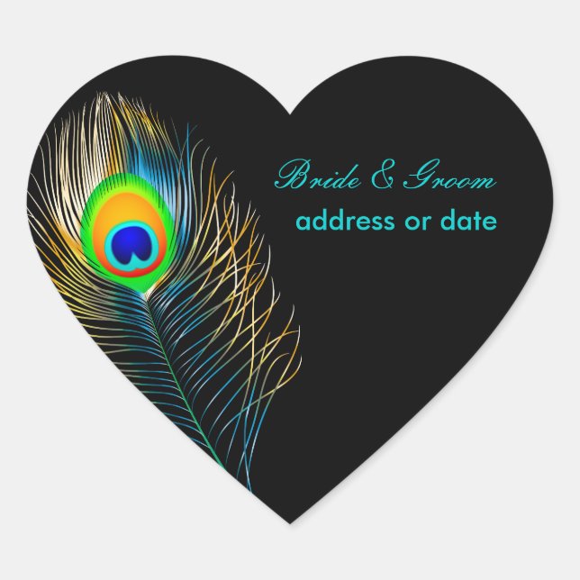 PixDezines Pzazz Peacock Feather/diy color Heart Sticker (Front)