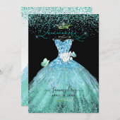 PixDezines Quinceanera Aqua Teal Glitter Gown Invitation (Front/Back)