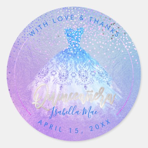 PixDezines Quinceanera AquaViolet Gown Classic Round Sticker