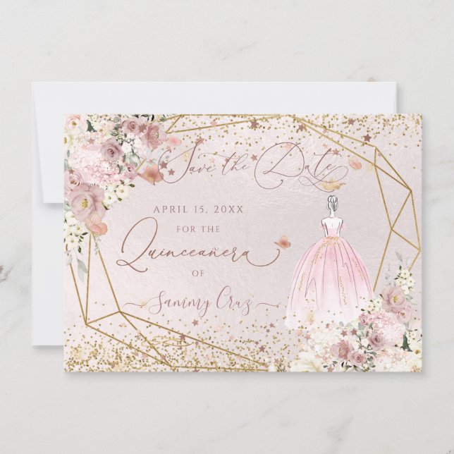 PixDezines Quinceanera Blush Pink Save the Date Invitation (Front)