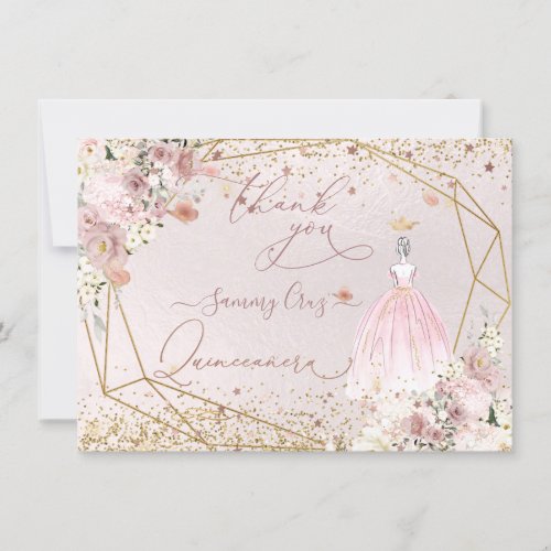 PixDezines Quinceanera Blush Pink Thank You Card