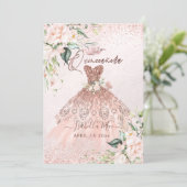 PixDezines Quinceanera Blush Roses-Rose Gold Gown Invitation (Standing Front)