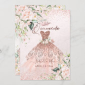 PixDezines Quinceanera Blush Roses-Rose Gold Gown Invitation (Front/Back)