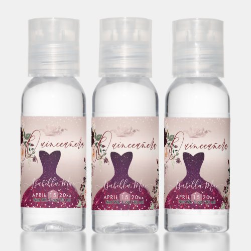 PixDezines Quinceanera Burgundy Glitter Gown Hand Sanitizer