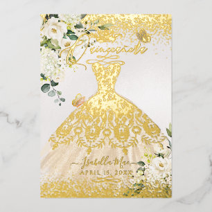 PixDezines Quinceanera Champagne Gold Glitter Gown Foil Invitation
