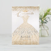 PixDezines Quinceanera Champagne Gold Glitter Gown Invitation (Standing Front)
