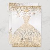PixDezines Quinceanera Champagne Gold Glitter Gown Invitation (Front/Back)