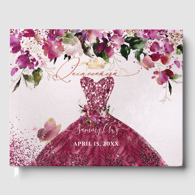 PixDezines Quinceanera Cherry Red Dress Guest Book (Front)