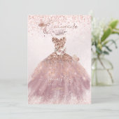 PixDezines Quinceanera Dusty Rose Glitter Gown Invitation (Standing Front)