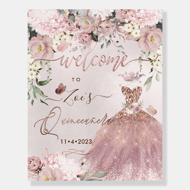 PixDezines Quinceanera Dusty Rose Welcome Sign (Front)