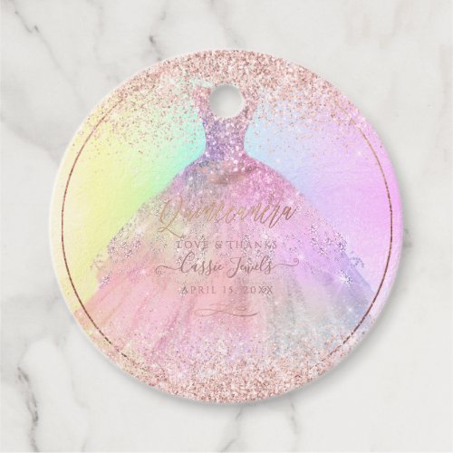 PixDezines Quinceanera Glitter Cotton Candy Gown Favor Tags