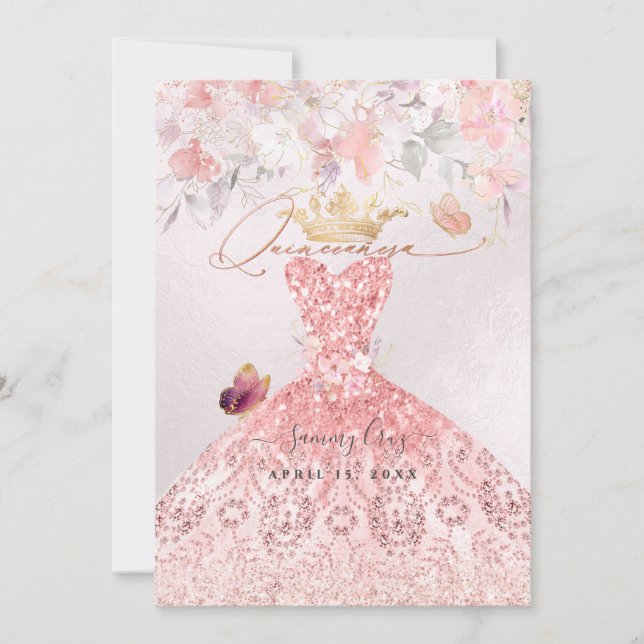 PixDezines Quinceanera H2 Blush Pink Dress Invitation (Front)