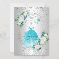 PixDezines Quinceanera H2 Flowers Aqua Blue Dress