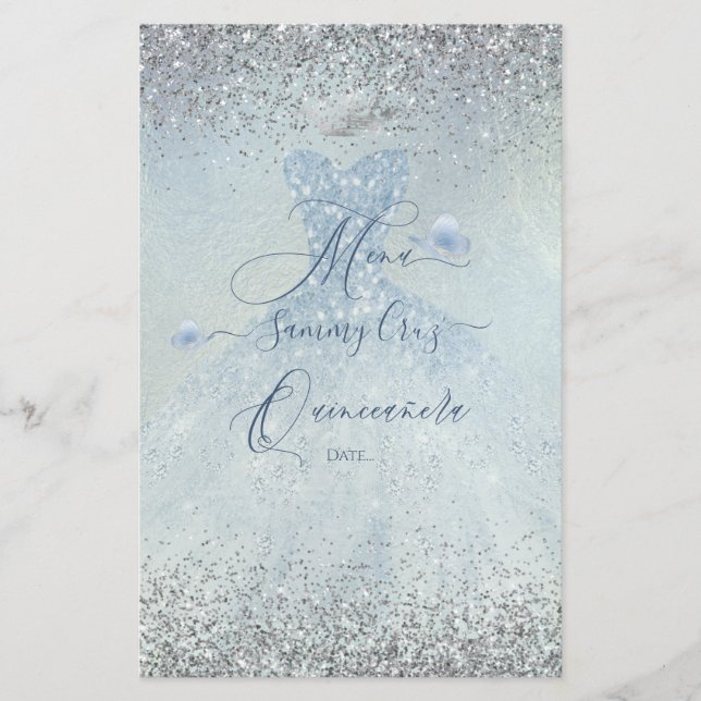 PixDezines Quinceanera Menu Dusty Blue Dress (Front)