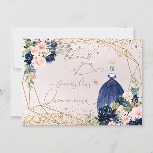 PixDezines Quinceanera Navy Blue Thank You Card