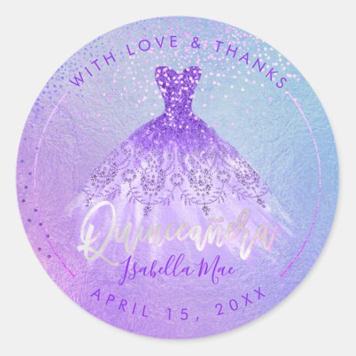 PixDezines Quinceanera PurpleViolet Gown Classic Round Sticker