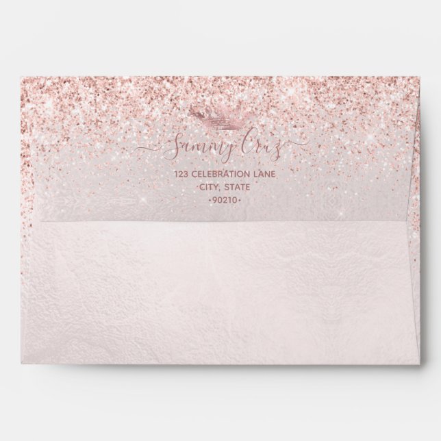 PixDezines Quinceanera Rose Gold Glitter Dress Envelope (Back (Top Flap))