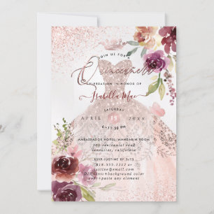 PixDezines Quinceanera Rose Gold Glitter Gown Invitation