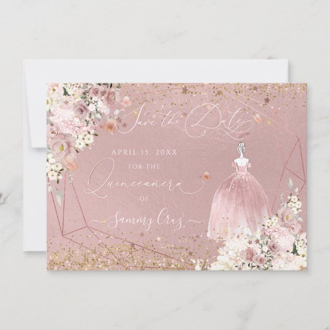 PixDezines Quinceanera Rose Gold Save the Date  Invitation (Front)