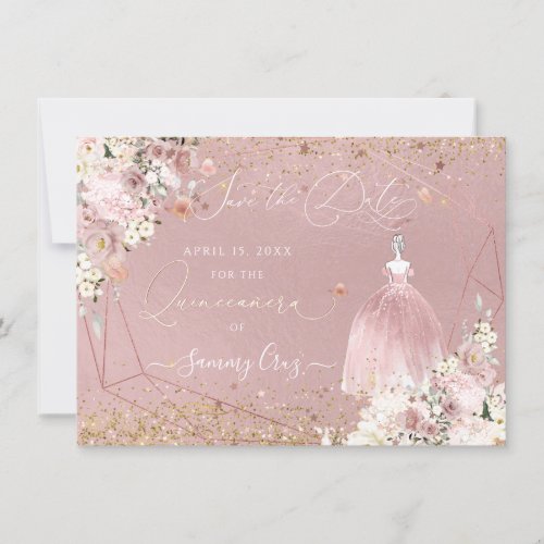 PixDezines Quinceanera Rose Gold Save the Date  Invitation