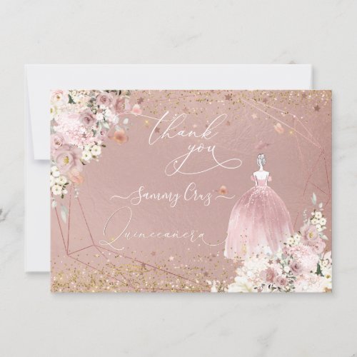 PixDezines Quinceanera Rose Gold Thank You Card