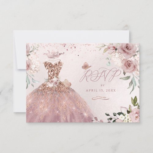 PixDezines Quinceanera RSVP Dusty Rose Gown Invitation