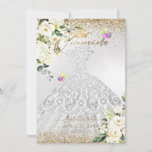 PixDezines Quinceanera Silver Dress Gold Glitter Invitation