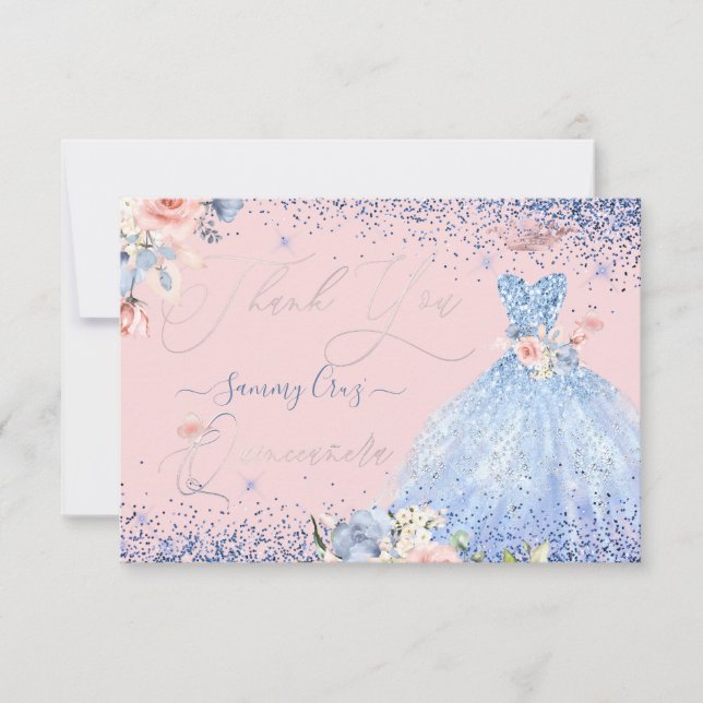 PixDezines Quinceanera Thank You Dusty Blue Gown Invitation (Front)
