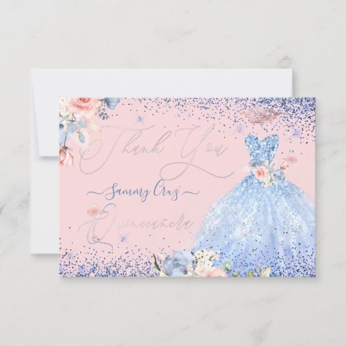PixDezines Quinceanera Thank You Dusty Blue Gown Invitation