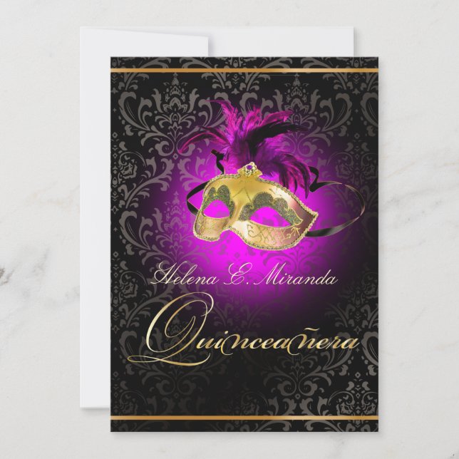 PixDezines Quincenera/Magenta/DIY color!!/Damask Invitation (Front)