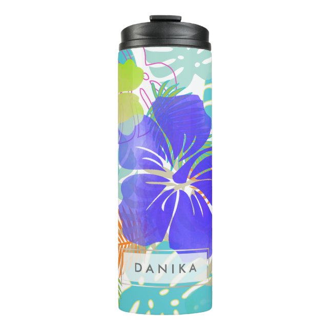 PixDezines Rainforest/Hibiscus/Orange/Yellow/Blue Thermal Tumbler (Front)