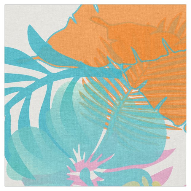 PixDezines rainforest teal/orange/yellow/green Fabric (Close Up)
