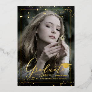 PixDezines Real Gold Foil Calligraphy Graduation Invitation