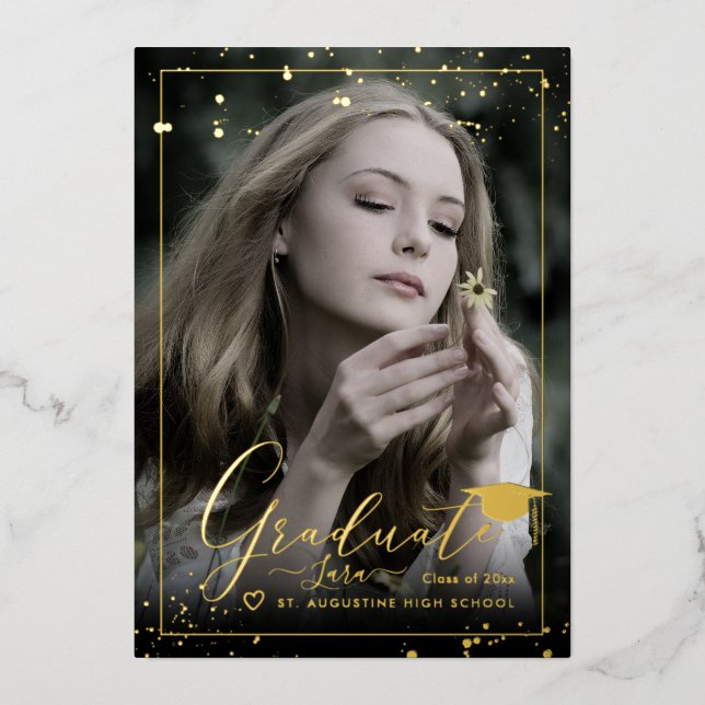 PixDezines Real Gold Foil Calligraphy Graduation Invitation (Front)